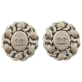 Chanel CC Leather Woven Chain Earrings Front
