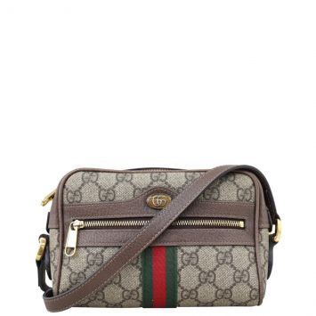 Gucci Ophidia GG Supreme Mini Shoulder Bag Front with strap