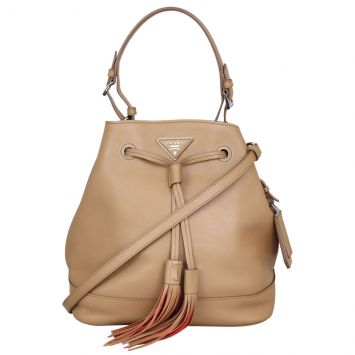 Prada City Calf Leather Bucket Bag Front with Strap