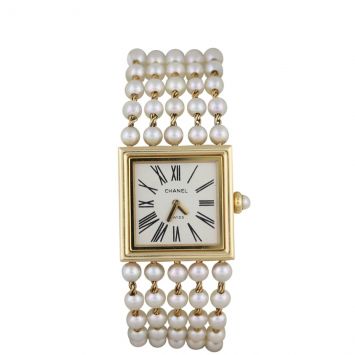 Chanel Mademoiselle Akoya Pearl and Gold Watch Top