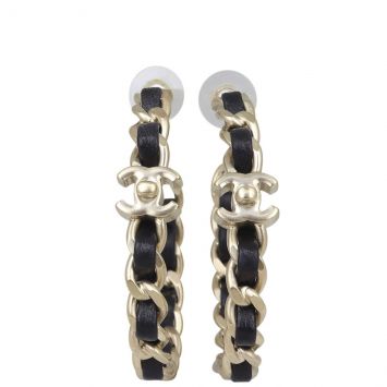 Chanel CC Lambskin Hoop Earrings Front