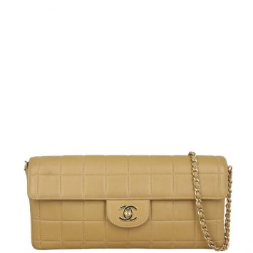 Chanel East-West Chocolate Bar Flap Bag Front with Strap