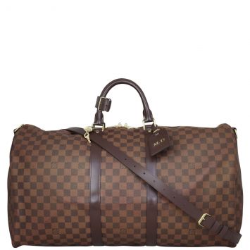 Louis Vuitton Keepall 55 Bandouliere Damier Ebene Front with Strap