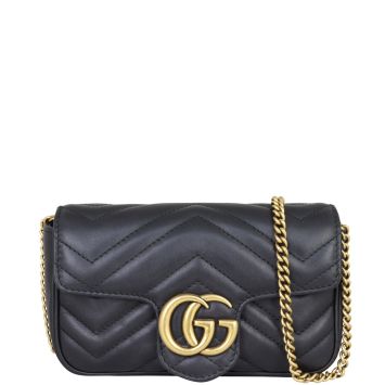 Gucci GG Marmont Matelasse Super Mini Shoulder Bag Front with Strap
