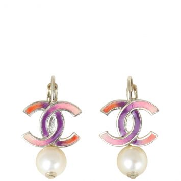 Chanel CC Pearl Drop Earrings Front