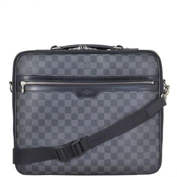 Louis Vuitton Steeve Laptop Bag Damier Graphite Front with Strap