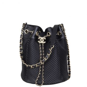 Chanel Drawstring Bucket Bag Chevron Front