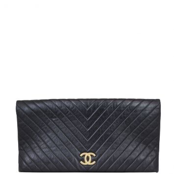 Chanel Chevron Fold Over Clutch Front