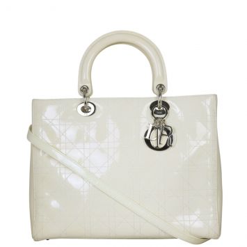 Dior Lady Dior Large Patent (white) Front with Strap