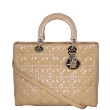 Dior Lady Dior Large Patent (beige) Front with Strap