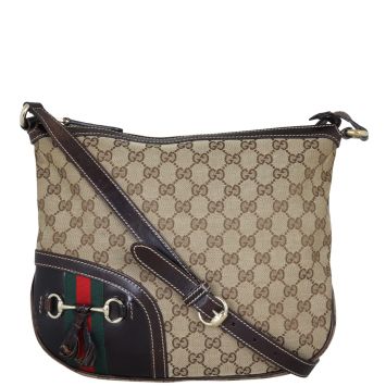 Gucci GG Supreme Canvas Horsebit Tassel Messenger Front Showing Strap