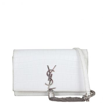 Saint Laurent Kate Tassel Chain Wallet Croc-Embossed Front With Strap