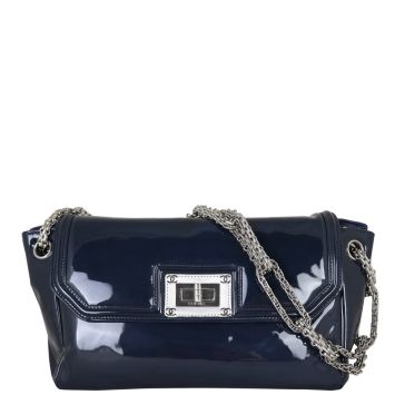 Chanel Mademoiselle Lock Patent Leather Clutch bag Front With Chain