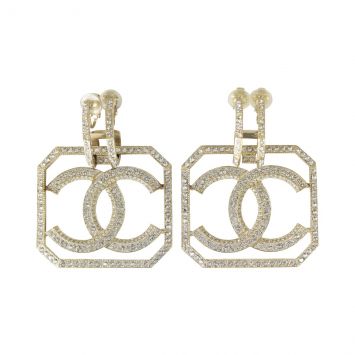 Chanel CC Clip On Drop Earrings (gold crystal) 
