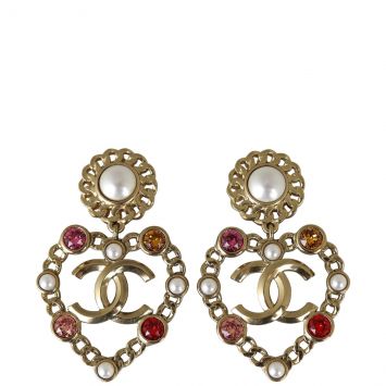 Chanel CC Pearl Heart Earrings