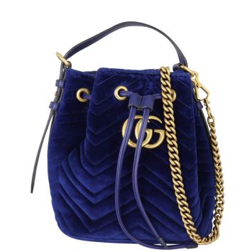 Gucci GG Marmont Bucket Bag Velvet Front With Chain