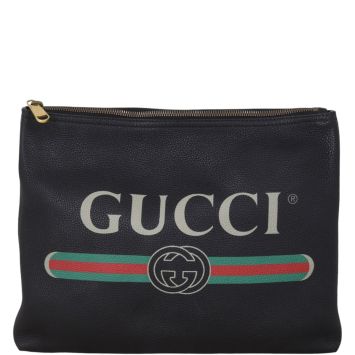 Gucci Logo Print Leather Pouch