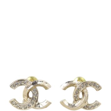 Chanel CC Half Crystal Stud Earrings