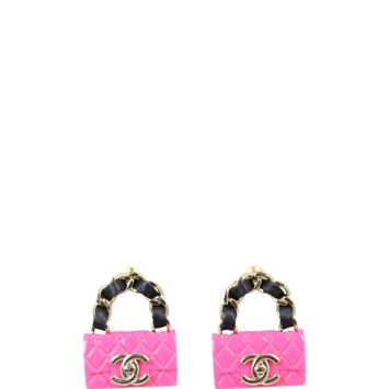 Chanel CC Enamel Handbag Stud Earrings