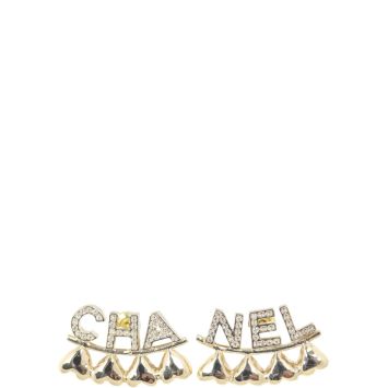 Chanel 'CHA-NEL' Hearts Crystal Stud Earrings