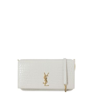 Saint Laurent Cassandre Phone Holder on Chain Croc Embossed