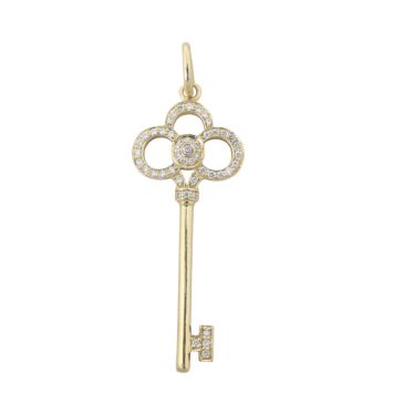 Tiffany & Co Crown Key 18k Yellow Gold Diamond Pendant