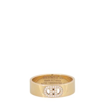 Hermes H d'Ancre Diamond 18k Yellow Gold Ring