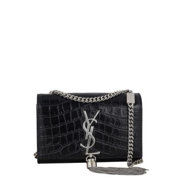 Saint Laurent Kate Tassel Chain Bag Small Croc-Embossed