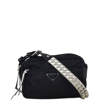 Prada Tessuto Vela Studded Shoulder Bag