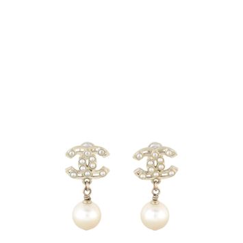 Chanel CC Pearl Drop Earrings