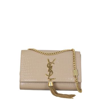 Saint Laurent Kate Tassel Chain Wallet Croc-Embossed