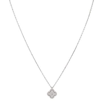 Van Cleef & Arpels Sweet Alhambra Diamond 18k White Gold Pendant Necklace