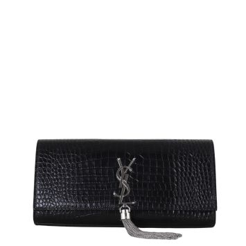 Saint Laurent Kate Tassel Clutch Croc-Embossed