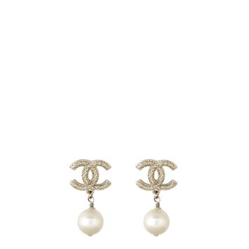 Chanel CC Pearl Drop Earrings