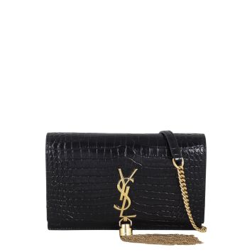 Saint Laurent Kate Tassel Chain Wallet Croc-Embossed