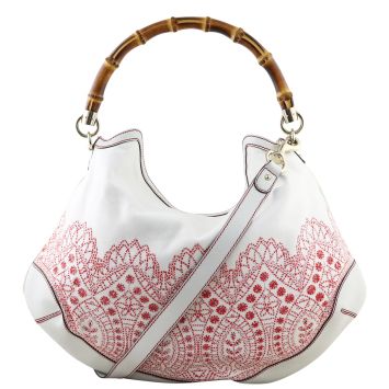 Gucci Embroidered Canvas Peggy Bamboo Hobo Front