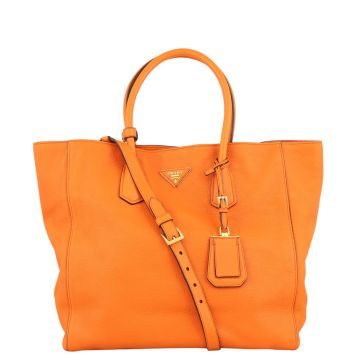 Prada Vitello Grain Shopping Tote (orange) Front
