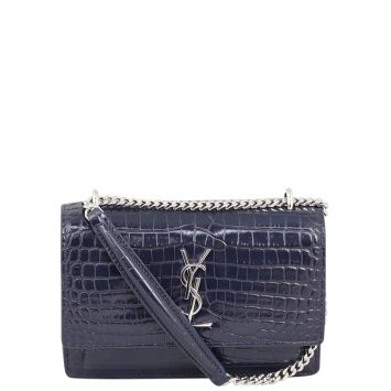 Saint Laurent Sunset Chain Wallet Croc-Embossed Front

