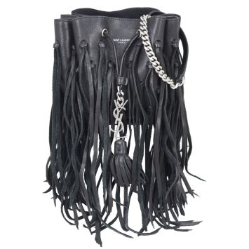 Saint Laurent Fringe Monogram Bourse Bucket Bag Mini Front
