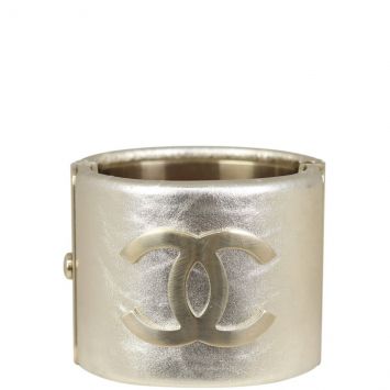Chanel CC Wide Metallic Leather Cuff Front
