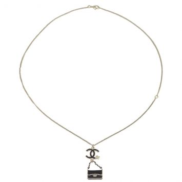 Chanel CC Enamel Flap Bag Pendant Necklace Front
