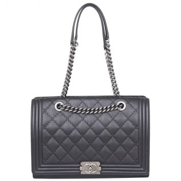 Chanel Boy Double Stitch Large Shopping Tote Front
