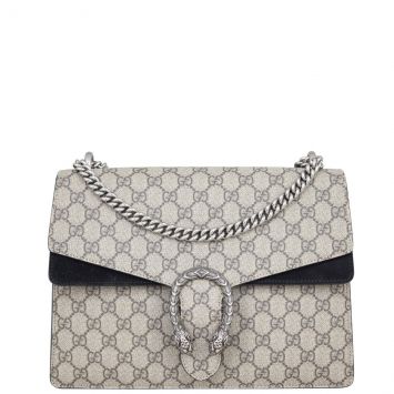 Gucci Dionysus GG Supreme Medium Shoulder Bag Front with strap
