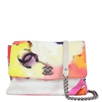Chanel Flower Power Canvas Messenger Bag Front with strap