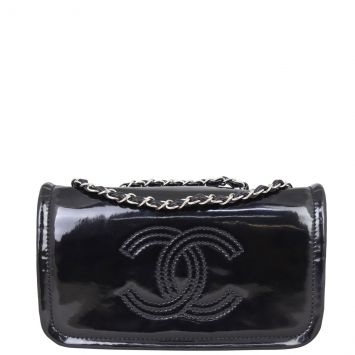 Chanel CC Vinyl Lipstick Ligne Flap Bag Front with Strap