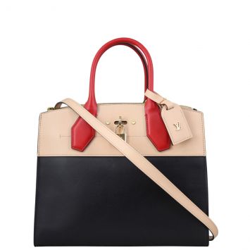 Louis Vuitton City Steamer MM (black, beige and red) Front with Strap