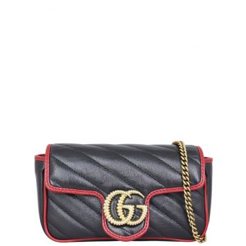 Gucci GG Marmont Super Mini Shoulder Bag (black) Front with Strap