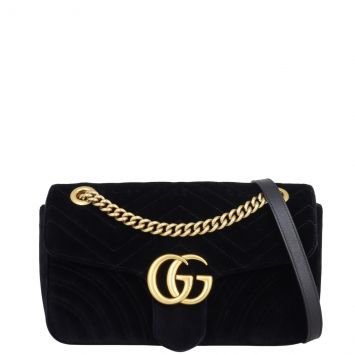 Gucci GG Marmont Velvet Medium Shoulder Bag Front with Strap