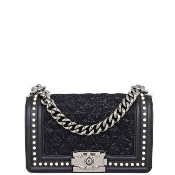 Chanel Boy Small Tweed Pearls Front with Strap