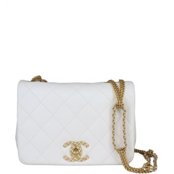 Chanel Looping Chain Flap Bag (white) Front with Strap